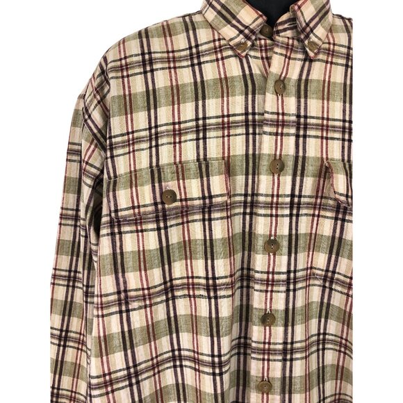 Terrain by Windsor Men's Size Large Plaid Linen Cotton Blend Button Up Shirt - Picture 7 of 8